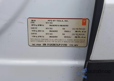 2018 Tesla Model X 100D/75D/P100D z USA, uszkodzony, nr VIN 5YJXCBE2XJF121293